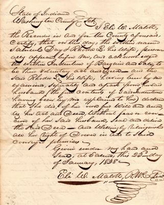 Click to view full size image
==============
Deed
This was Donated by a Anonymous donor.
This is a Deed/Sale. Samuel Day & his wife Rhoda Louise Hyde Day sold property to Woodbridge Parker & Hiram B. Malott. Date of Deed is 23 Day of January 1838.
Deed
This was Donated by a Anonymous donor.
This is a Deed/Sale. Samuel Day & his wife Rhoda Louise Hyde Day sold property to Woodbridge Parker & Hiram B. Malott. Date of Deed is 23 Day of January 1838.