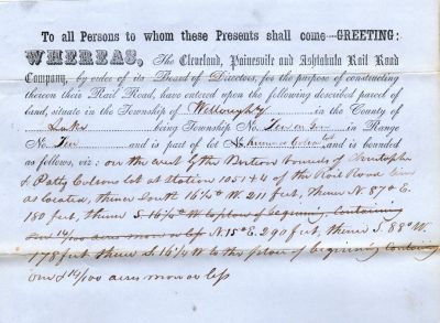Christopher Colson & Patty Colson

This was Donated by a Anonymous Donor.

This is a Railroad Deed for Christopher Colson & Patty Colson.

Date of the Deed is 4 January 1851 in Willoughby, Lake County, Ohio.

Page 2

