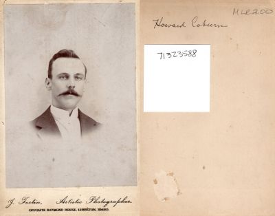 Howard Stone Coburn

THIS HAS BEEN DONATED TO THE INSTITUTIONAL HISTORIAN FOR LEWIS-CLARK COLLEGE IN LEWISTON, IDAHO

This was Donated by Cheryl Webber.

This Cabinet Card Photo States: "Howard Coburn"

The Photographers name is "Fortin", Lewiston, Idaho.
