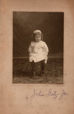 Click to view full size image
==============
John Getz Jr.
THIS HAS BEEN RETURNED TO FAMILY
This photo mounted on board states: "John Getz Jr."
John Getz Jr.
THIS HAS BEEN RETURNED TO FAMILY
This photo mounted on board states: "John Getz Jr."