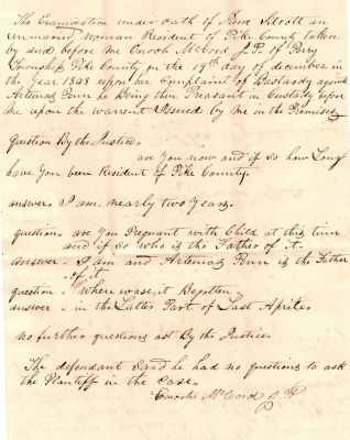 Jane Silcott VS. Caleb Artemis Penn

This was Donated by a Anonymous Donor.

This is part of court documents for the court case of Jane Silcott VS. Caleb Artemis Penn on the paternity of Jane Silcott's unborn baby.

This document is dated 6 July 1849
