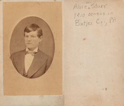 Albert Wick "Alvie" Starr

This was Donated by Linda Zinn.

This CdV Photograph States: "Alvie W. Starr. 1910 Census in Butler, PA"
