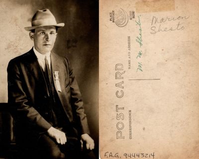 Marion M. Shesto

This was Donated by Cheryl Webber.

This Real Photo Postcard (RPPC) States: "M. M. Shesto (Marion Shesto)"

