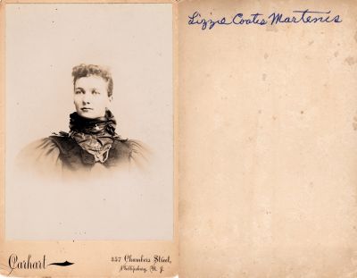 Click to view full size image
==============
Lizzie Coates Martenis
THIS HAS BEEN RETURNED TO FAMILY
THIS This Cabinet Card Photo States: "Lizzie Coates Martenis"
The Photographers name is "Carhart", Phillipsburg, New Jersey.
Lizzie Coates Martenis
THIS HAS BEEN RETURNED TO FAMILY
THIS This Cabinet Card Photo States: "Lizzie Coates Martenis"
The Photographers name is "Carhart", Phillipsburg, New Jersey.