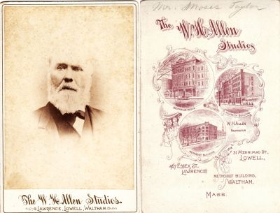 Moses Taylor

This was Donated by Pamela Crosby.

This Cabinet Card Photo States: "Mr. Moses Taylor"

The Photographers name is "The W. H. Allen Studios", Lawrence, Lowell & Waltham, Massachusetts.
