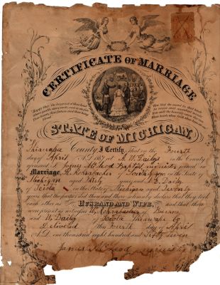 Click to view full size image
==============
Robert Rohrabacher & Ardella Elinda Dailey
THIS HAS BEEN RETURNED TO FAMILY
This was Donated by Cheryl Webber
This is a Marriage Certificate for Robert Rohrabacher & Ardella Elinda Dailey.
Date of Marriage is 4 April 1867
Robert Rohrabacher & Ardella Elinda Dailey
THIS HAS BEEN RETURNED TO FAMILY
This was Donated by Cheryl Webber
This is a Marriage Certificate for Robert Rohrabacher & Ardella Elinda Dailey.
Date of Marriage is 4 April 1867