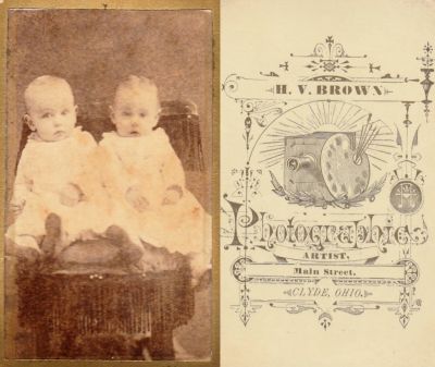 Click to view full size image
==============
Unidentified
THIS HAS BEEN DONATED TO THE JAMES A. GARFIELD NATIONAL HISTORICAL MUSEUM
This was Donated by Jessica Quiroz
Unidentified CdV Photograph
The Photographers name is "H. V. Brown", Clyde, Ohio
This CdV Photograph strongly resemble the Garfield children, however, they may have been children of Garfield siblings or in-laws.
Unidentified
THIS HAS BEEN DONATED TO THE JAMES A. GARFIELD NATIONAL HISTORICAL MUSEUM
This was Donated by Jessica Quiroz
Unidentified CdV Photograph
The Photographers name is "H. V. Brown", Clyde, Ohio
This CdV Photograph strongly resemble the Garfield children, however, they may have been children of Garfield siblings or in-laws.