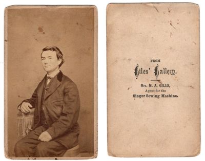 Click to view full size image
==============
Unidentified
This was Donated by Cheryl Webber/The Terry Girls Genealogy
Unidentified CdV Photograph
The Photographers name is "Giles Gallery"
Unidentified
This was Donated by Cheryl Webber/The Terry Girls Genealogy
Unidentified CdV Photograph
The Photographers name is "Giles Gallery"