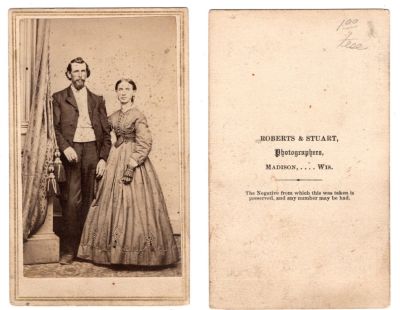 Unidentified

This was Donated by Cheryl Webber/The Terry Girls Genealogy

Unidentified CdV Photograph

The Photographers name is "Roberts & Stuart", Madison, Wisconsin
