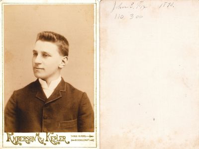 Click to view full size image
==============
John Edwin Fox
This Cabinet Card Photo States: "John E. Fox, 1890"
The Photographers name is "Anderson & Kepler", Three Rivers & Schoolcraft, Michigan.
John Edwin Fox
This Cabinet Card Photo States: "John E. Fox, 1890"
The Photographers name is "Anderson & Kepler", Three Rivers & Schoolcraft, Michigan.