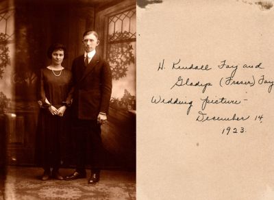 Click to view full size image
==============
Howard Kendall Fay & Gladys Mary Fraser Fay
This Photo States: "H. Kendall Fay & Gladys (Fraser) Fay, Wedding Pictured, 14 December 1923"
Howard Kendall Fay & Gladys Mary Fraser Fay
This Photo States: "H. Kendall Fay & Gladys (Fraser) Fay, Wedding Pictured, 14 December 1923"