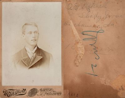 A. E. Mitchell

This Cabinet Card Photo States: "A. E. Mitchell, Shady Grover, Buchanan County, Iowa."

The Photographers name is "M. M. Mott", Anamosa's Photographer

