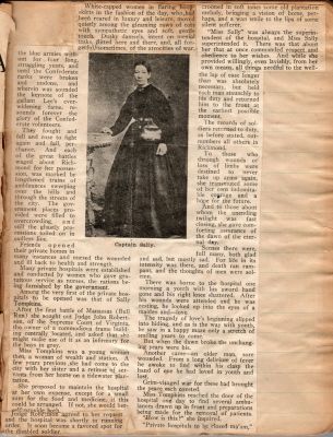 Captain Sally Louisa Tompkins Genealogy Book, Page 2

THIS HAS BEEN DONATED TO THE VIRGINIA MUSEUM OF HISTORY & CULTURE.

Captain Sally Tompkins

This is a article that was pasted in a Genealogy Book written & completed on 22 March 1919 by Mr. O. Fleet.

Page 2
Keywords: DIGITAL COPIES ONLY