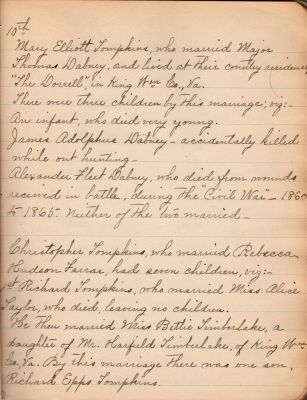 Click to view full size image
==============
Captain Sally Louisa Tompkins Genealogy Book, Page 15
THIS HAS BEEN DONATED TO THE VIRGINIA MUSEUM OF HISTORY & CULTURE.
Tompkins Genealogy Book.
Page 15
Captain Sally Louisa Tompkins Genealogy Book, Page 15
THIS HAS BEEN DONATED TO THE VIRGINIA MUSEUM OF HISTORY & CULTURE.
Tompkins Genealogy Book.
Page 15