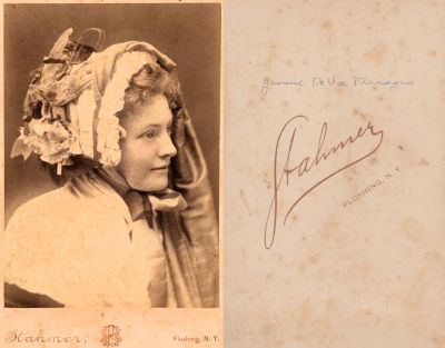 Click to view full size image
==============
Jennie DeVoe Flanagen
This Cabinet Card Photo States: "Jennie DeVoe Flanagen"
The Photographers name is "Stahmer", Flushing, New York.
Jennie DeVoe Flanagen
This Cabinet Card Photo States: "Jennie DeVoe Flanagen"
The Photographers name is "Stahmer", Flushing, New York.