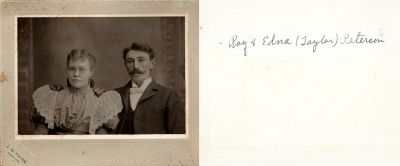 Click to view full size image
==============
Roy Peterson & Edna A. Taylor Peterson
THIS HAS BEEN RETURNED TO FAMILY
This photo mounted on board states: "Roy & Edna (Taylor) Peterson"
The Photographers name is "J. W. Paine", Jackson, Michigan.
Roy Peterson & Edna A. Taylor Peterson
THIS HAS BEEN RETURNED TO FAMILY
This photo mounted on board states: "Roy & Edna (Taylor) Peterson"
The Photographers name is "J. W. Paine", Jackson, Michigan.