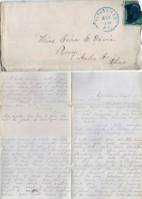 Click to view full size image
==============
Iona E. Davis
This letter was sent to Iona Davis while Attending Buchtel College. The Letter was addressed to Iona Davis, Perry, Lake County, Ohio. The Letter is Dated 17 August 1879.
NOTE: Perry, Ohio is 10 minutes from Akron.
Iona E. Davis
This letter was sent to Iona Davis while Attending Buchtel College. The Letter was addressed to Iona Davis, Perry, Lake County, Ohio. The Letter is Dated 17 August 1879.
NOTE: Perry, Ohio is 10 minutes from Akron.