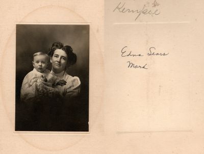 Edna Sears & Mark Kempie?

This was Donated by Pam Crosby.

This photo mounted on board states: "Kempie on the top of the photo and then Edna Sears & Mark"
