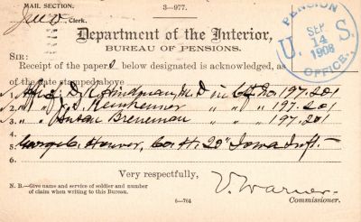Click to view full size image
==============
Amos Breneman
This was Donated by Mary Muhlfeld
Amos Breneman Civil War Document
Amos Breneman
This was Donated by Mary Muhlfeld
Amos Breneman Civil War Document
