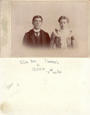 Clinton J. Thomas & Anna E. Onan Thomas

This Cabinet Card Photo States: "Clinton Thomas & Anna, 1st wife"

The Photographers name is "Ground Floor Studio", Lowell, Michigan.
