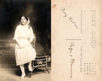 Click to view full size image
==============
Inez Radnor
This Real Photo Postcard (RPPC) States: "Inez Radnor, To Papa & Momma"
Inez Radnor
This Real Photo Postcard (RPPC) States: "Inez Radnor, To Papa & Momma"