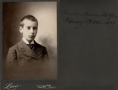 Click to view full size image
==============
Franklin Edison Wolfe
This Cabinet Card States: "Franklin Edison Wolfe, 11 February, 1888-1899."
The Photographers name is "Lewis", New Britain, Hartford, Connecticut.
Franklin Edison Wolfe
This Cabinet Card States: "Franklin Edison Wolfe, 11 February, 1888-1899."
The Photographers name is "Lewis", New Britain, Hartford, Connecticut.