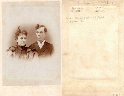 Click to view full size image
==============
Rev. Harley E. Armocast & Anna Rebecca Croswell Armacost
This Cabinet Card Photo States: "Rev. Armocast, 1893. Harley E. 1867-1962 & Anna R. 1858-1960. Pastor Methodist Episcopal Church, Aberdeen, Ohio"
The Photographer is "Photo by Addy"
NOTE: Cabinet Card Photo has Anna's Birth year as 1858 and Findagrave has her Birth year as 1862.
Rev. Harley E. Armocast & Anna Rebecca Croswell Armacost
This Cabinet Card Photo States: "Rev. Armocast, 1893. Harley E. 1867-1962 & Anna R. 1858-1960. Pastor Methodist Episcopal Church, Aberdeen, Ohio"
The Photographer is "Photo by Addy"
NOTE: Cabinet Card Photo has Anna's Birth year as 1858 and Findagrave has her Birth year as 1862.