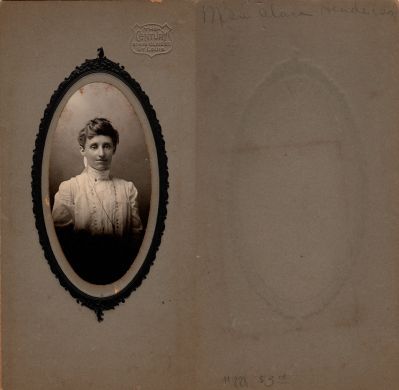 Miss Clara Henderson

THIS HAS BEEN RETURNED TO FAMILY

This photo mounted on board was donated by Karen Kleinberg.

This photo mounted on board states: "Miss Clara Henderson"

The Photographers name is "The Century", St. Louis, Missouri
