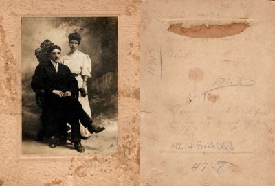 Click to view full size image
==============
Marcus Edgar Uhll & Leona Belle Cormaney Uhll
This photo mounted on board states: "M. E. & Bell Uhll"
Marcus Edgar Uhll & Leona Belle Cormaney Uhll
This photo mounted on board states: "M. E. & Bell Uhll"