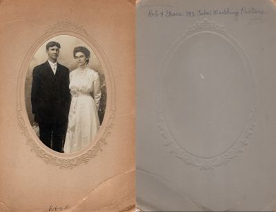 Click to view full size image
==============
Robert Homer McCabe & Grace Muxworthy Moore McCabe
THIS HAS BEEN RETURNED TO FAMILY
This was Donated by Jessica Quiroz.
This photo mounted on board states: Rob & Grace McCabe's Wedding Picture.
The Photographers name is "Sawyer", Sabetha, Kansas.
Robert Homer McCabe & Grace Muxworthy Moore McCabe
THIS HAS BEEN RETURNED TO FAMILY
This was Donated by Jessica Quiroz.
This photo mounted on board states: Rob & Grace McCabe's Wedding Picture.
The Photographers name is "Sawyer", Sabetha, Kansas.