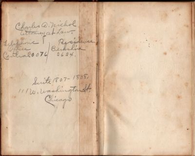 Charles A. Nichol, Attorney at Law

Inside the Cover to the Pearsons' 20 Acre Truck Farms Journal
Surname: Nichol
