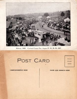 Click to view full size image
==============
Cortland County Fair, 1907
This was Donated by Diane Senalik.
This Real Photo Postcard (RPPC) States: "Midway, 1906. Cortland County Fair, August 27, 28, 29, 30, 1907."
Cortland County Fair, 1907
This was Donated by Diane Senalik.
This Real Photo Postcard (RPPC) States: "Midway, 1906. Cortland County Fair, August 27, 28, 29, 30, 1907."