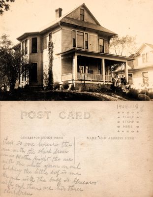 Click to view full size image
==============
Mother Knight
This was Donated by Linda Zinn
This Real Photo Postcard (RPPC) States: "this is our house the one with the black dress on is Mother Knight, the one with the white apron on and holding the little boy is me, the one with the baby is G___? with and then are his twelve children"
Mother Knight
This was Donated by Linda Zinn
This Real Photo Postcard (RPPC) States: "this is our house the one with the black dress on is Mother Knight, the one with the white apron on and holding the little boy is me, the one with the baby is G___? with and then are his twelve children"