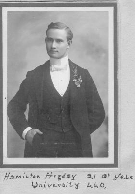 Hamilton Matthew Higday

This was shared by Roberta Higday.

This is Hamilton Matthew Higday. He was the author to the Genealogy Book called "Family Trails Across America: Higday, Ridgeway, Gannaway, Benefield, Van Slyck, Warren, Robertson and Allied Lines ". The Book was Published in 1933

This Cabinet Card Photo States: "Hamilton Higday, 21 at Yale University, L. L. D"
