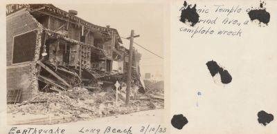 The Long Beach Earthquake, 1933

THIS PHOTO IS BEING SHARED.

This Photo States: "Earthquake, Long Beach. 10 March 1933.

The Back Says: "Masonic Temple, ___ Ave. complete wreck"
