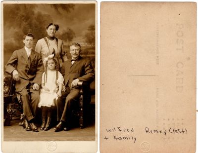 Wilfred Remey (Left) & His Family

This was Donated by Cheryl Webber/The Terry Girls Genealogy.

This Real Photo Postcard (RPPC) States: "Wilfred Remey (left) & Family"

