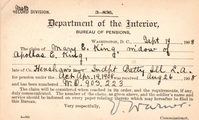 Click to view full size image
==============
Appolas Erwin King
This was Donated by Mary Muhlfeld
Appolas Erwin King
Civil War Document
Appolas Erwin King
This was Donated by Mary Muhlfeld
Appolas Erwin King
Civil War Document