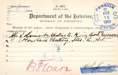 Click to view full size image
==============
Appolas Erwin King
This was Donated by Mary Muhlfeld
Appolas Erwin King
Civil War Document
Appolas Erwin King
This was Donated by Mary Muhlfeld
Appolas Erwin King
Civil War Document