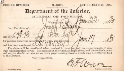 Click to view full size image
==============
Joseph Brush
This was Donated by Mary Muhlfeld
Civil War Document for Joseph Brush
Joseph Brush
This was Donated by Mary Muhlfeld
Civil War Document for Joseph Brush