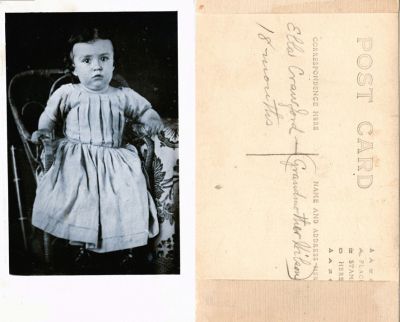 Ella Crawford

This was Donated by Cheryl Webber/The Terry Girls Genealogy.

This Real Photo Postcard (RPPC) States: "Ella Crawford, 18 months. (Grandmother Wilson)"
