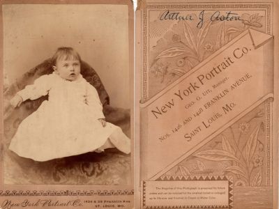 Arthur John Aston

This was Donated by Cheryl Webber/The Terry Girls Genealogy.

This Cabinet Card Photo States: "Arthur J. Aston"

The Photographers name is "New York Portrait Company", Saint Louis, Missouri
