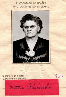 Click to view full size image
==============
Nettie Seibel Reimche
This was Donated by Cheryl Webber/The Terry Girls Genealogy.
This passport photo states: "Nettie Reimche"
The photo is dated 1957.
Nettie Seibel Reimche
This was Donated by Cheryl Webber/The Terry Girls Genealogy.
This passport photo states: "Nettie Reimche"
The photo is dated 1957.