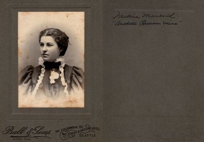 Click to view full size image
==============
Meliss Murdoch Sandstrom
THIS HAS BEEN RETURNED TO FAMILY
This was Donated by Cheryl Webber/The Terry Girls Genealogy.
This photo mounted on board states: "Mellisa Murdoch, Arabelle Orman's niece."
The Photographers name is "Ball & Sons", Seattle, Washington
Meliss Murdoch Sandstrom
THIS HAS BEEN RETURNED TO FAMILY
This was Donated by Cheryl Webber/The Terry Girls Genealogy.
This photo mounted on board states: "Mellisa Murdoch, Arabelle Orman's niece."
The Photographers name is "Ball & Sons", Seattle, Washington